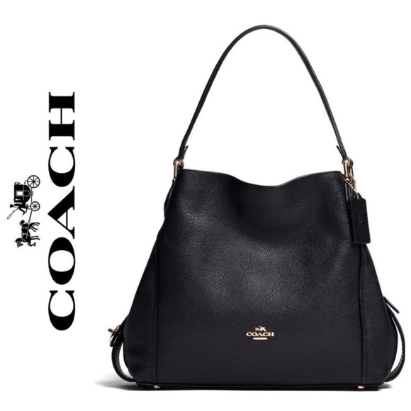 Coach Handbags - COACH Edie Black Pebbled Leather Shoulder Bag Satchel Gold Hardware